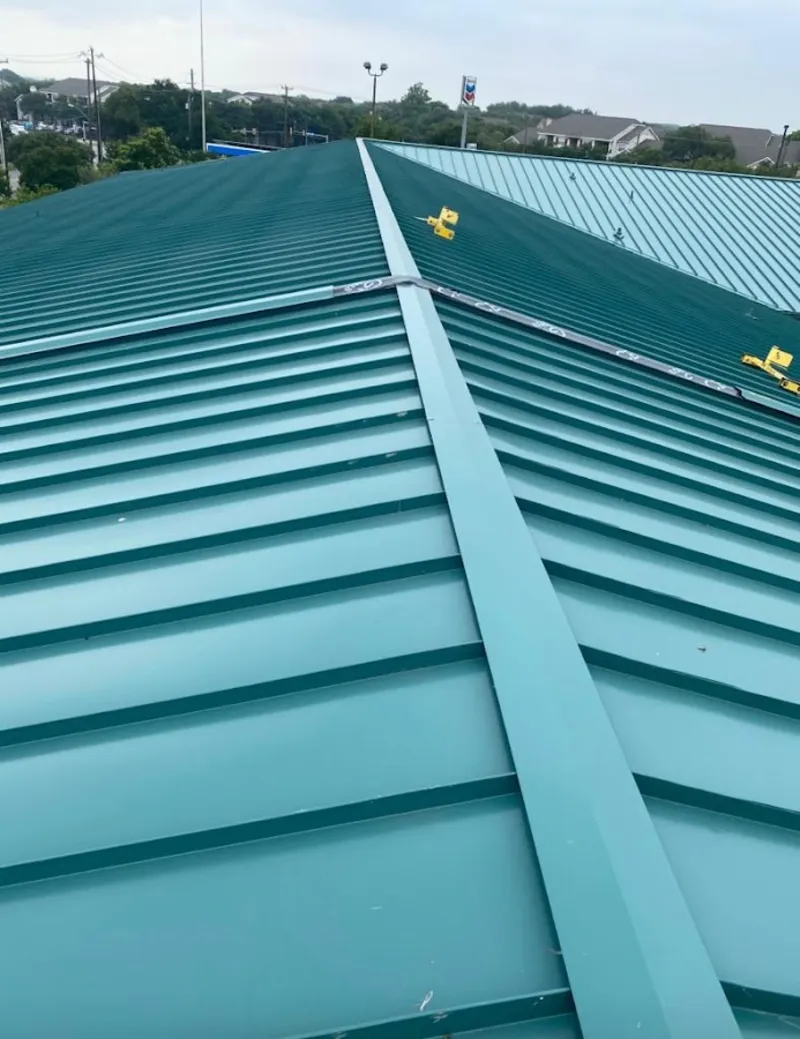 Green commercial metal roof ridge and valley for Metal Roof Repair in Southlake